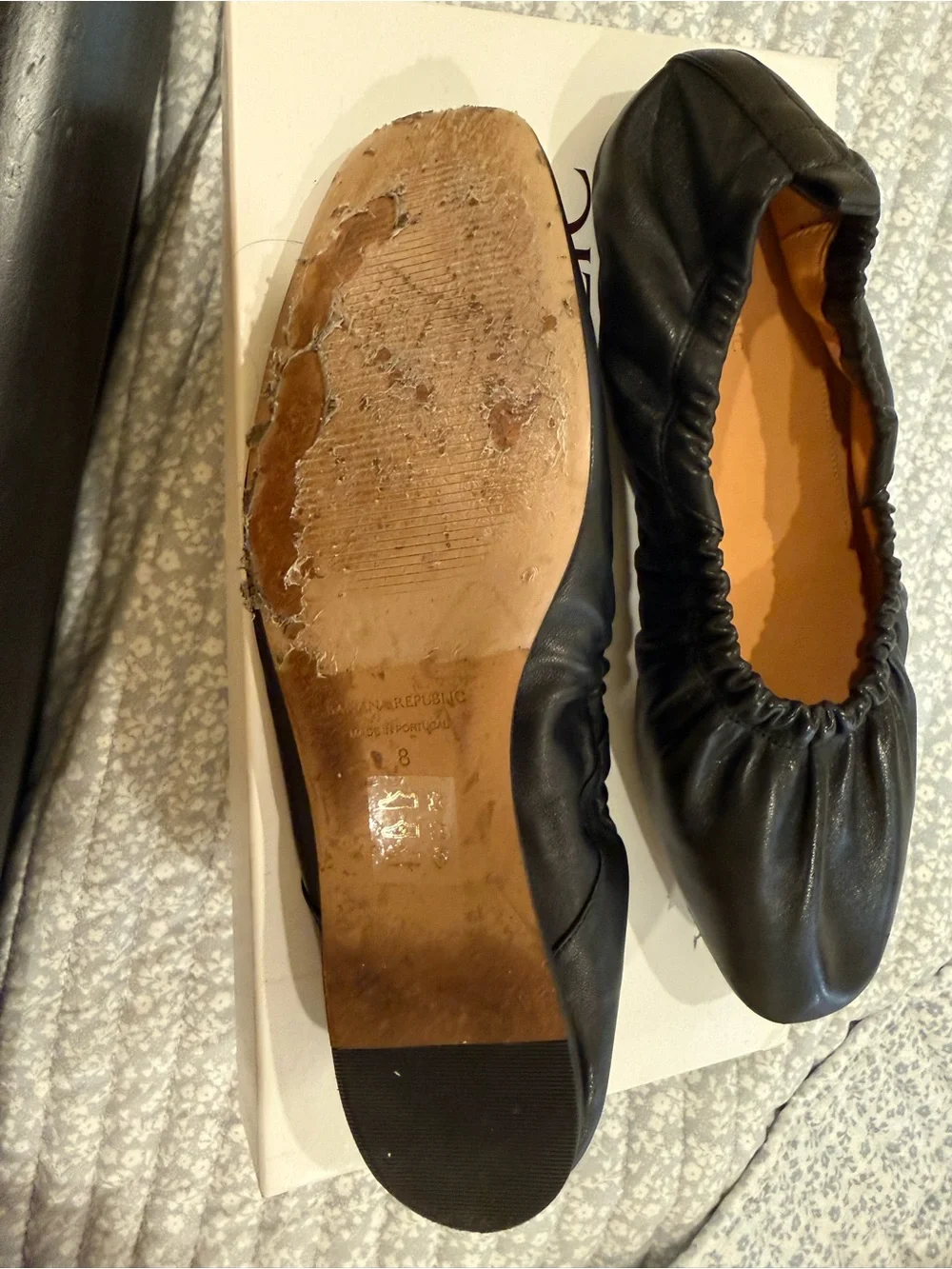 Banana Republic Black Leather Gathered Ballet Flats